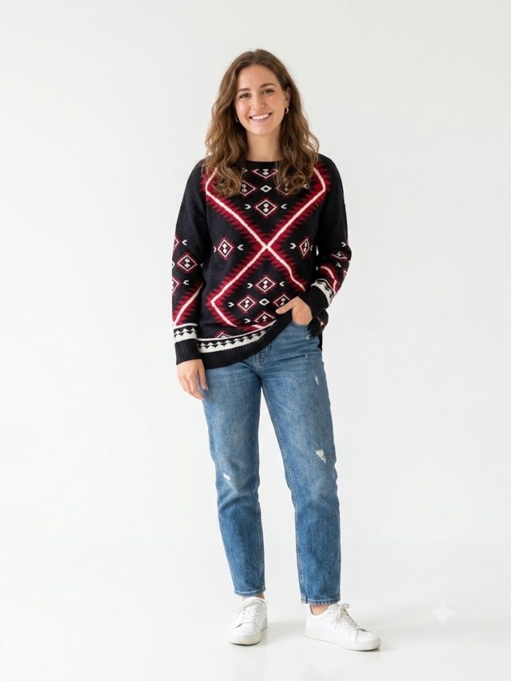 Lauren Ralph Lauren Red, Black & White Marled Knit Sweater